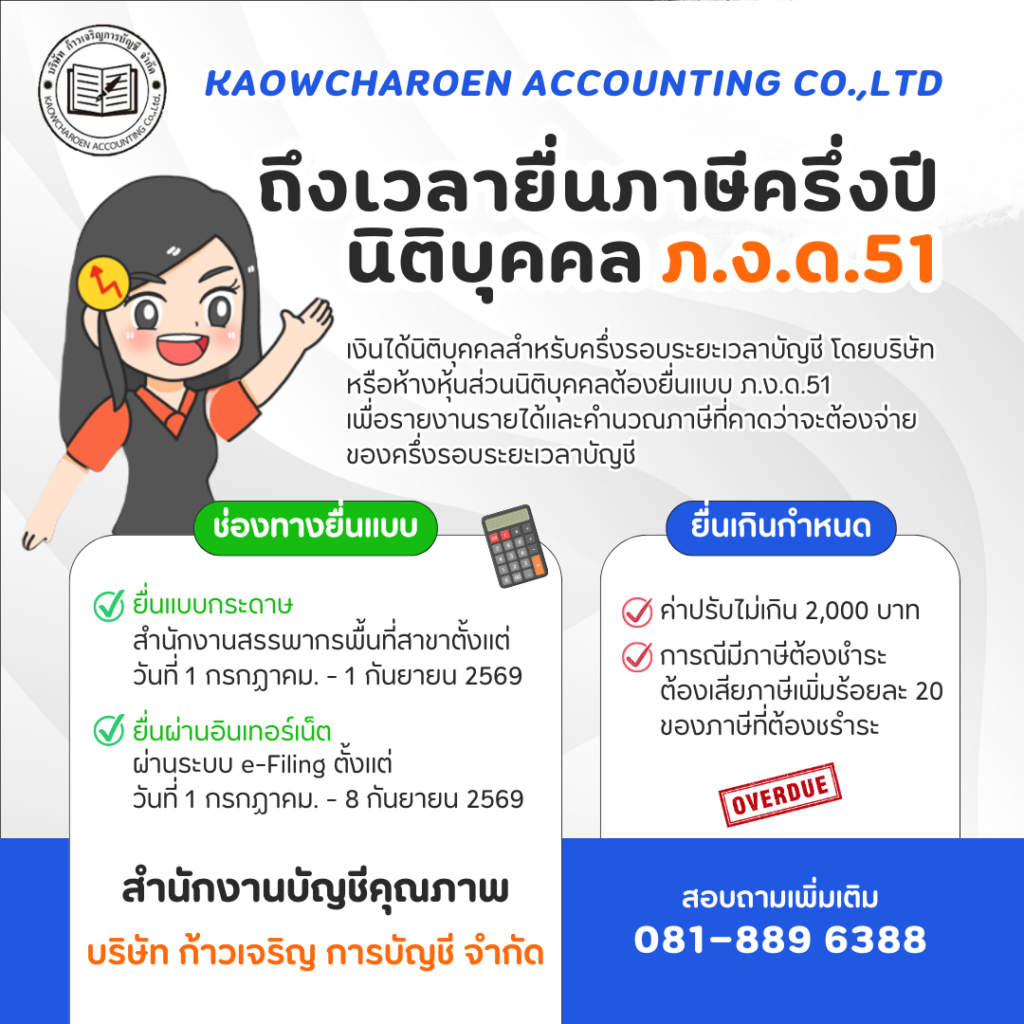 ถึงเวลายื่นภาษีครึ่งปี นิติบุคคล ภ.ง.ด.51