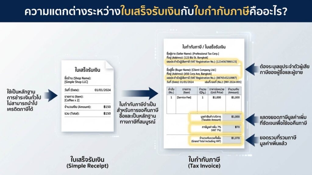 ใบเสร็จรับเงิน ใบกำกับภาษี ต่างกันอย่างไร